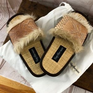 Say the sun Furry Tatami slides and bag New!